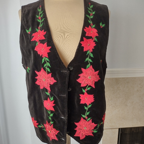 Casey & Max Velvet Poinsettia Detailed Vest M - Picture 2 of 10